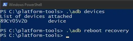 Enter ADB Command in Windows PowerShell to Boot Poco X2 into Recovery Mode