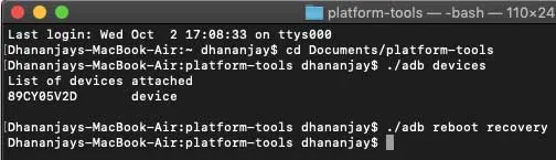 Enter ADB Command in macOS/Linux Terminal to Boot Poco X2 into Recovery Mode