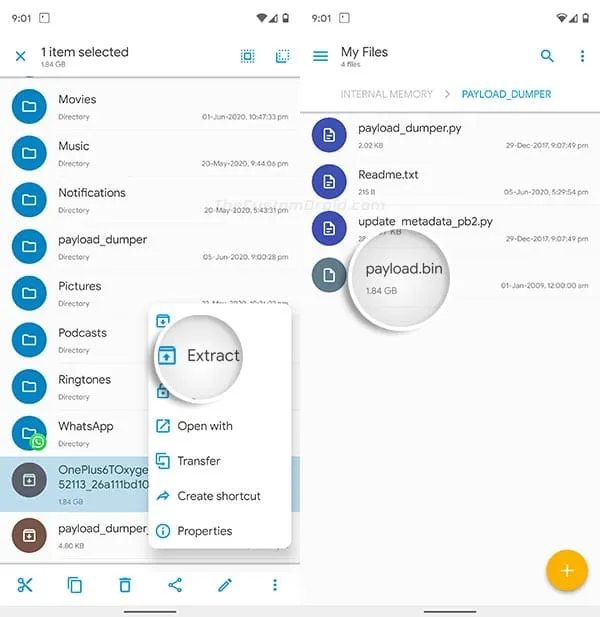 Extract Android OTA Package on your Android device to get Payload.bin