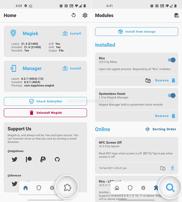 Go to Magisk Manager > Modules and press the search icon
