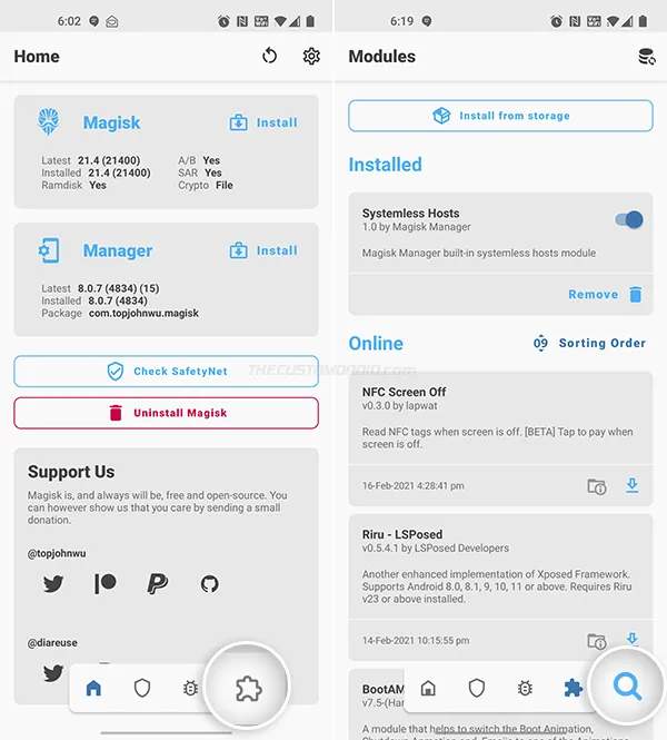 Go to Magisk Manager > Modules and press the search icon