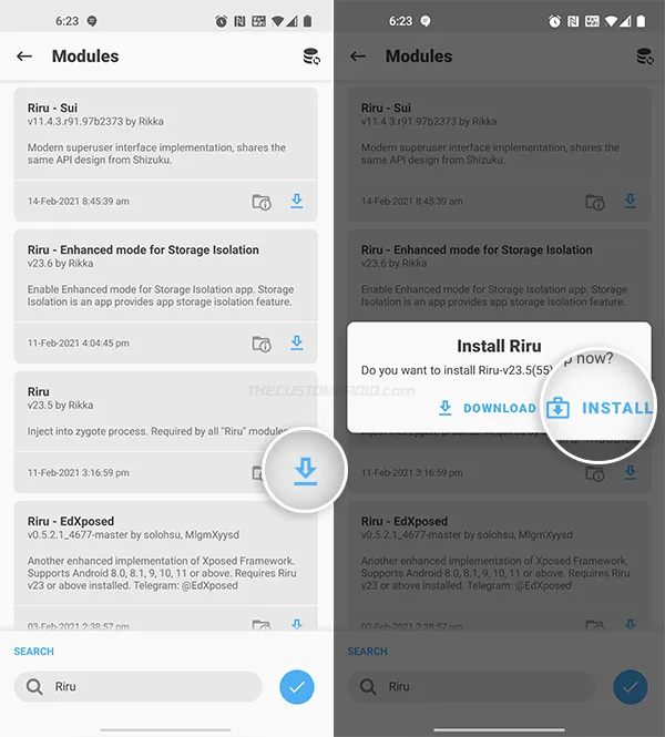 Find and install Riru module on your Android through Magisk Manager