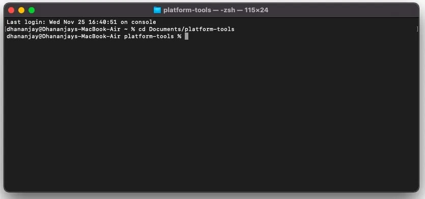 Launch Terminal window inside 'platform-tools' folder