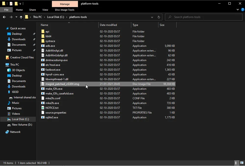 Move Magisk patched boot image inside 'platform-tools' folder