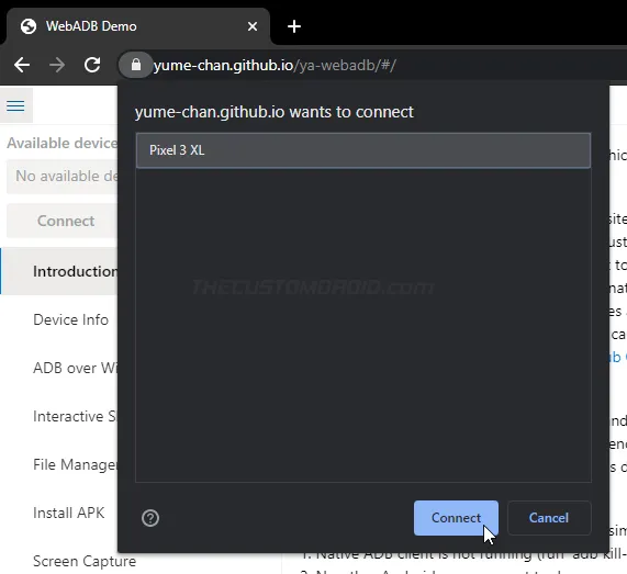 Grant permissions to WebADB to connect to your Android device