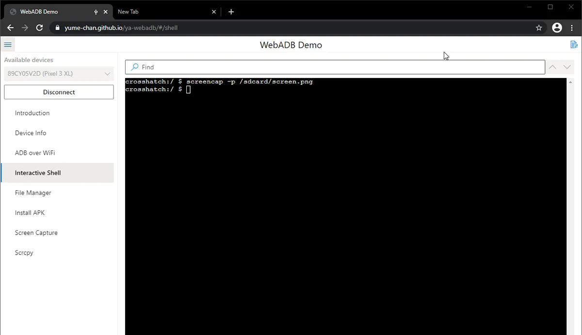 Open and use ADB shell commands using WebADB